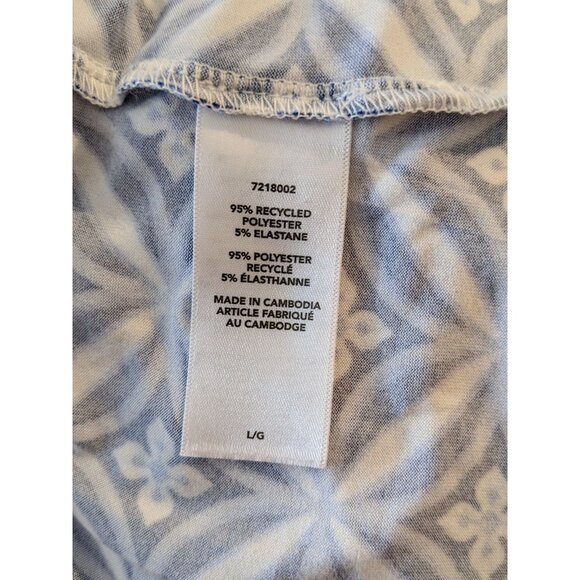 Flora Nikrooz Womens L Robe Housecoat Geometric Print Blue White Belted Jersey - Picture 8 of 9